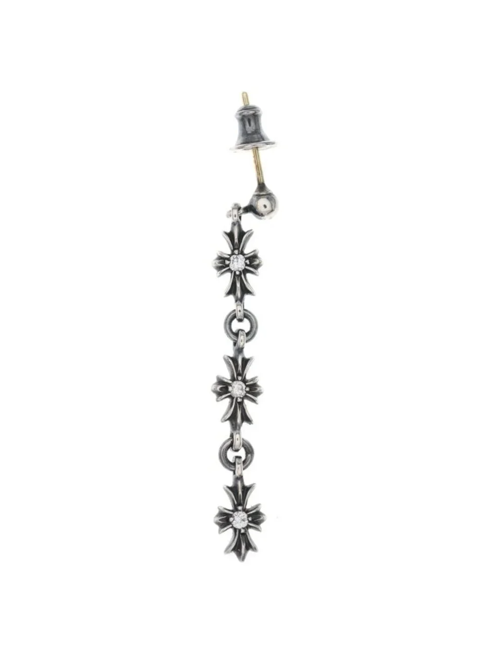 Chrome Hearts Tiny CH Pls 3 Dia CH Plus Double Sided Diamond Earrings Silver